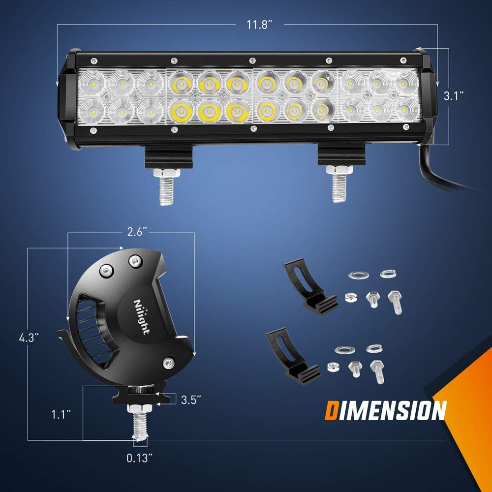 Nilight Led Light Bar 12 Inch 72W Spot Flood Combo Off Road Fog Lights Drivin...
