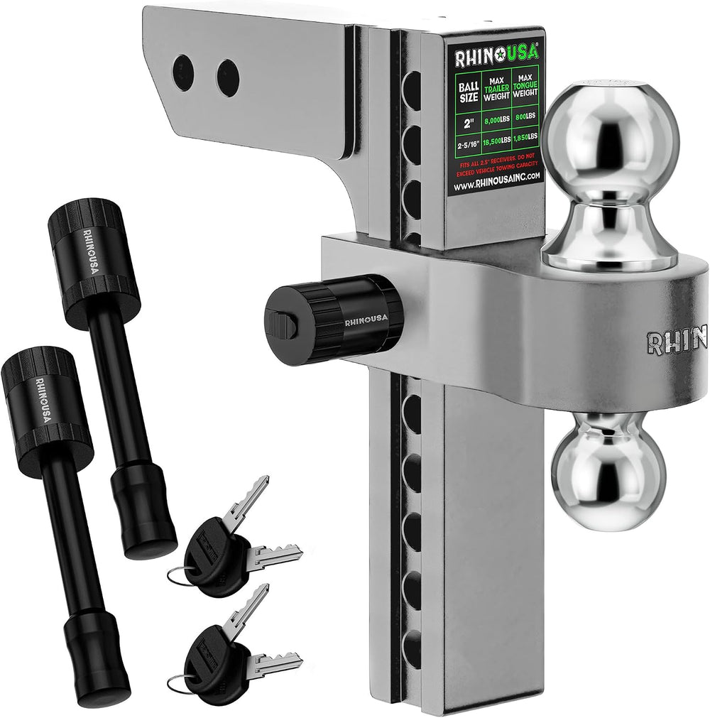 Rhino USA Adjustable Trailer Hitch (2in Receiver) - 10in Drop/Rise