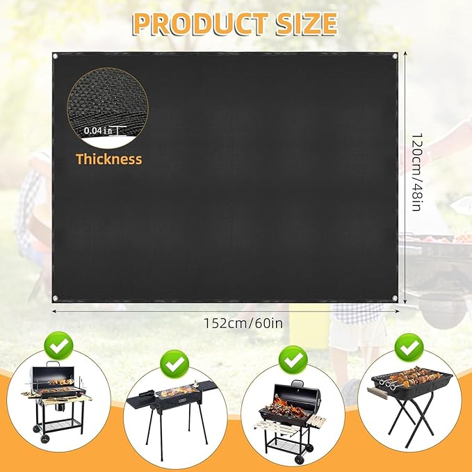 Under Grill Mat for Outdoor Grilling, 60 x 48 inches Double-Sided Fireproof