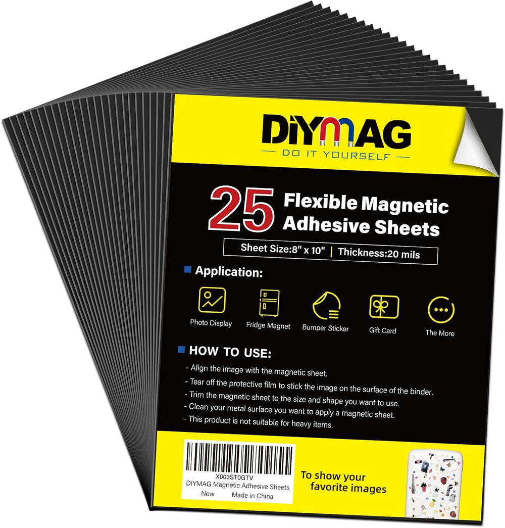 DIYMAG Magnetic Adhesive Sheets,8" x 10" 25 Pack Flexible Magnets f...