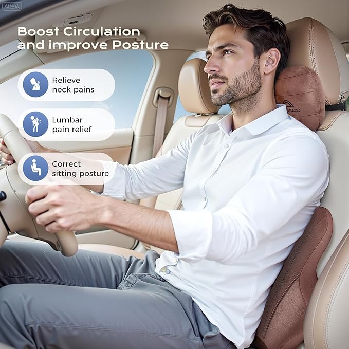 Coverado Car Lumbar Support Pillow and Car Neck Pillow Kit, Ergonomic Design