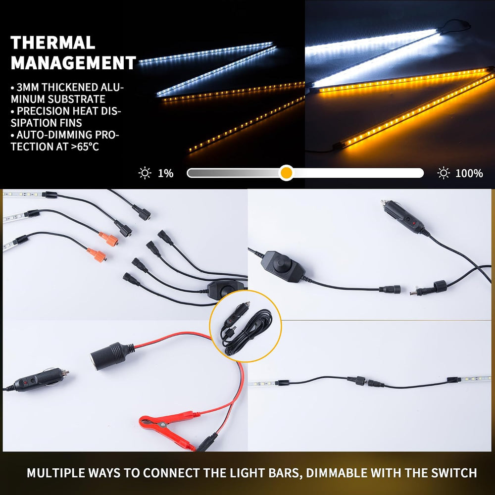 12V LED Interior Light Bar Kit, 4 Bars White Adjustable Brightness RV Camping...