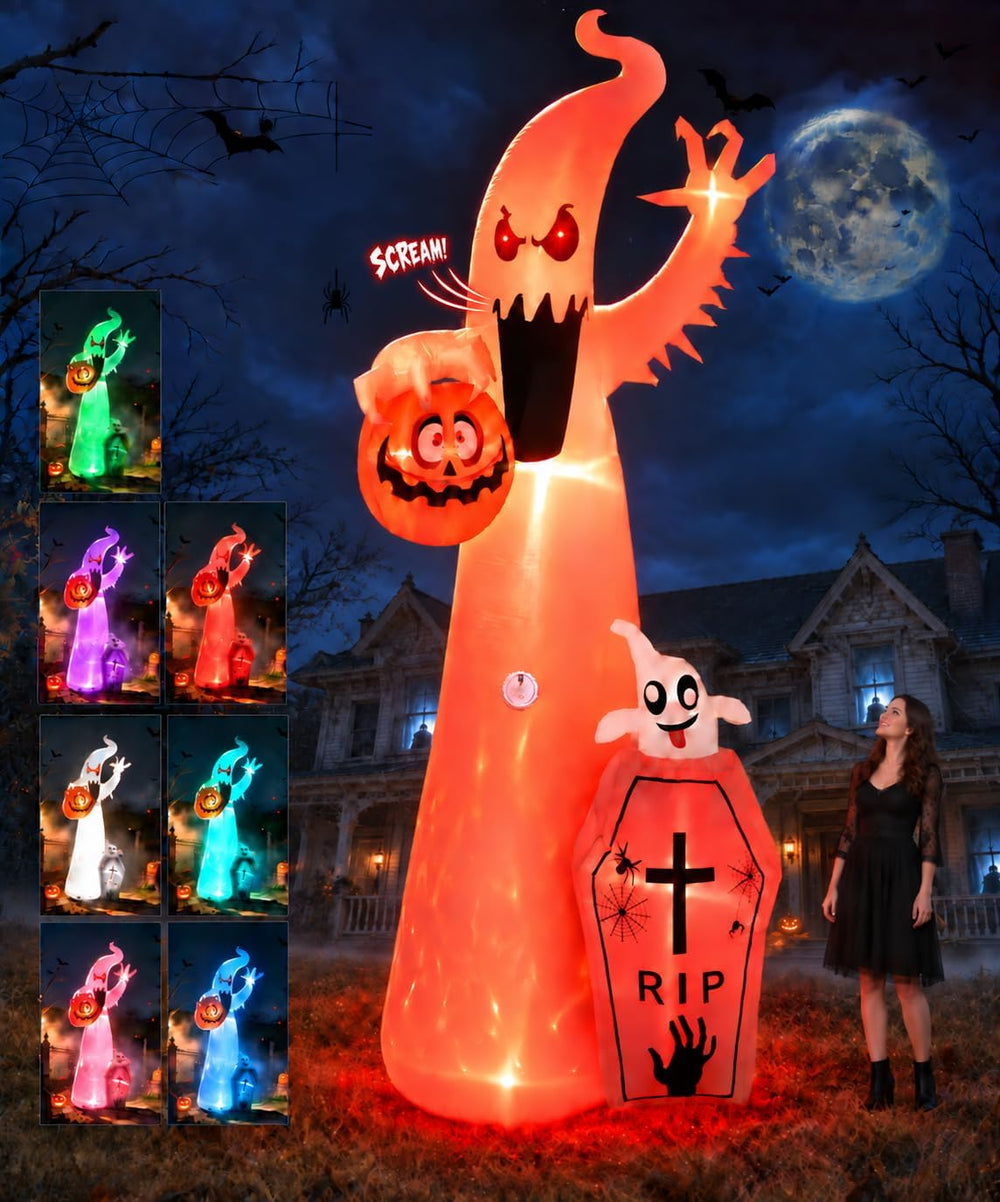 Elegear 12FT Ghost Halloween Inflatable, Motion-Activated Spooky Sounds