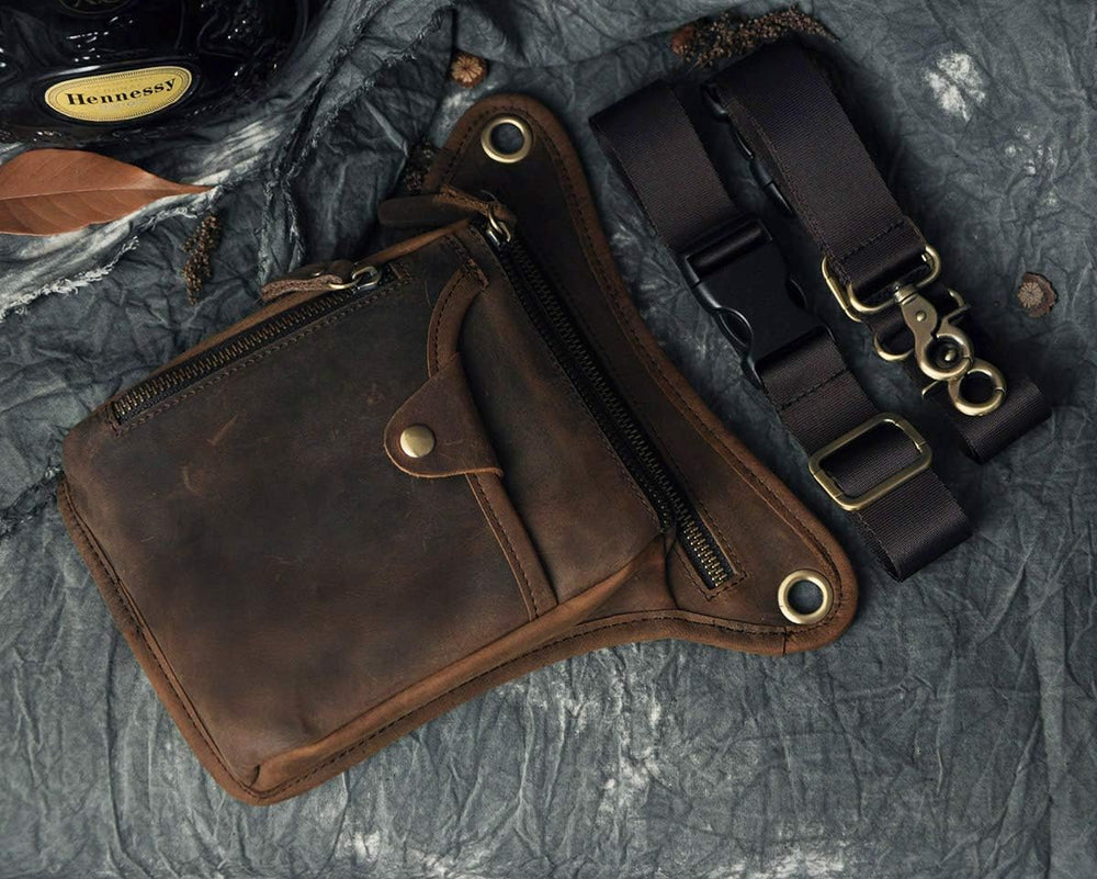 Le'aokuu Mens Genuine Leather Outdoor Sporting Hicking Waist Hip Pack Mes...