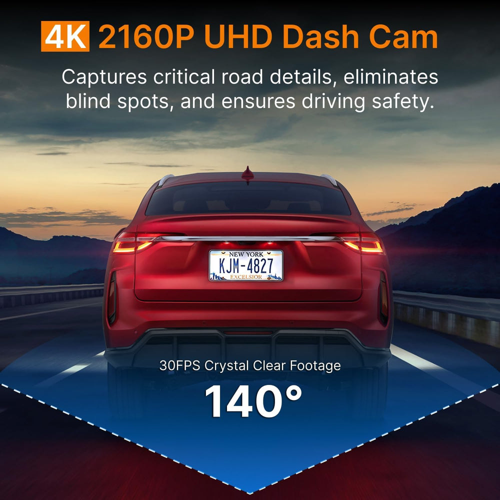 Miofive S1 True 4K Front Dash Cam, 5GHz Wi-Fi, 32GB GPS Speed Camera Alerts