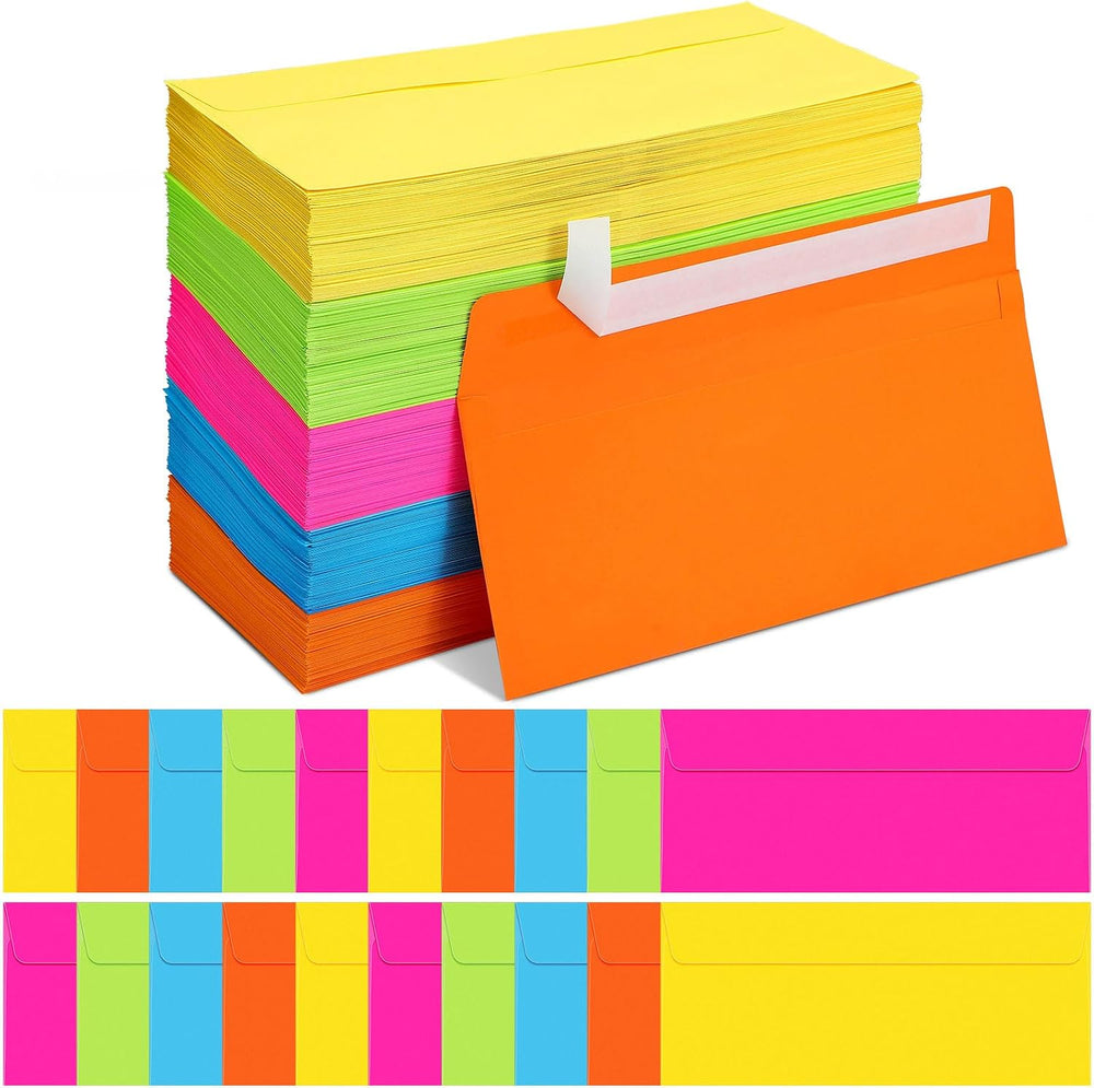 Outus 500 Pcs #10 Colored Envelopes Business Adhesive,Neon Color
