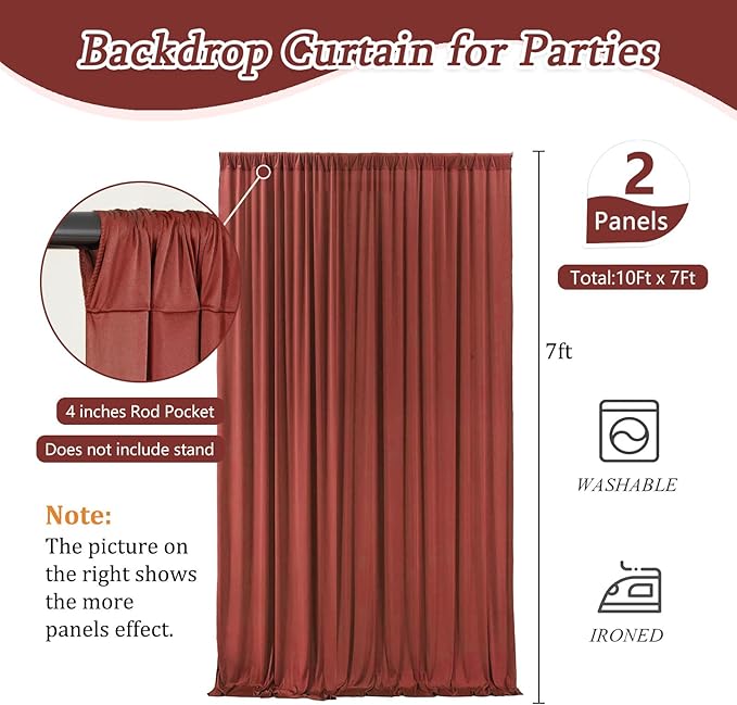 10 x 7 Feet Rust Backdrop Curtain for Partie, Background Curtains for Photosh...