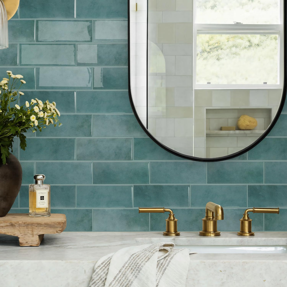 STICKGOO 10-Sheet Subway Peel and Stick Backsplash Tiles Muted Teal