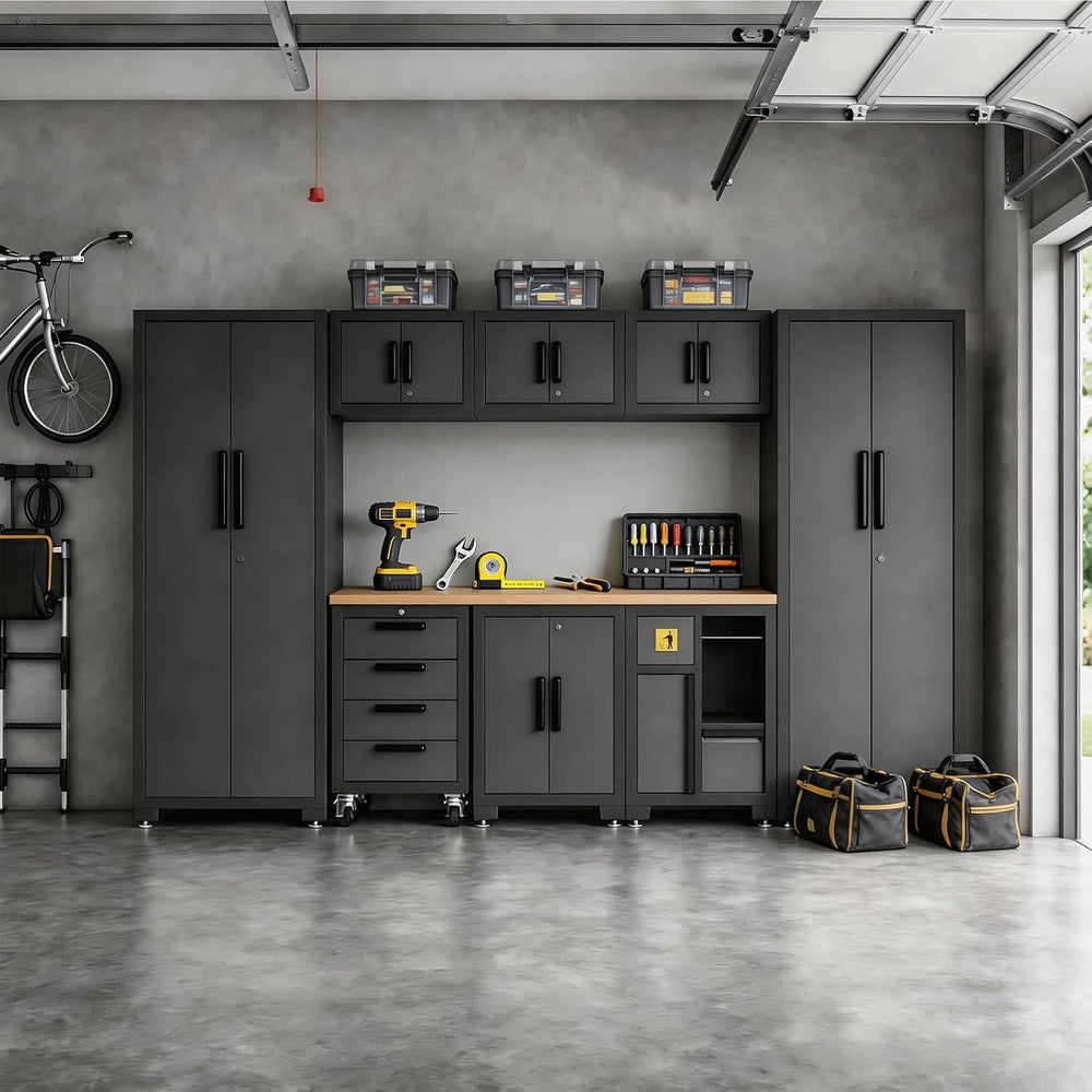 Torin Garage Storage Cabinets System, 9-Pcs Workshop Cabinet Set in Black