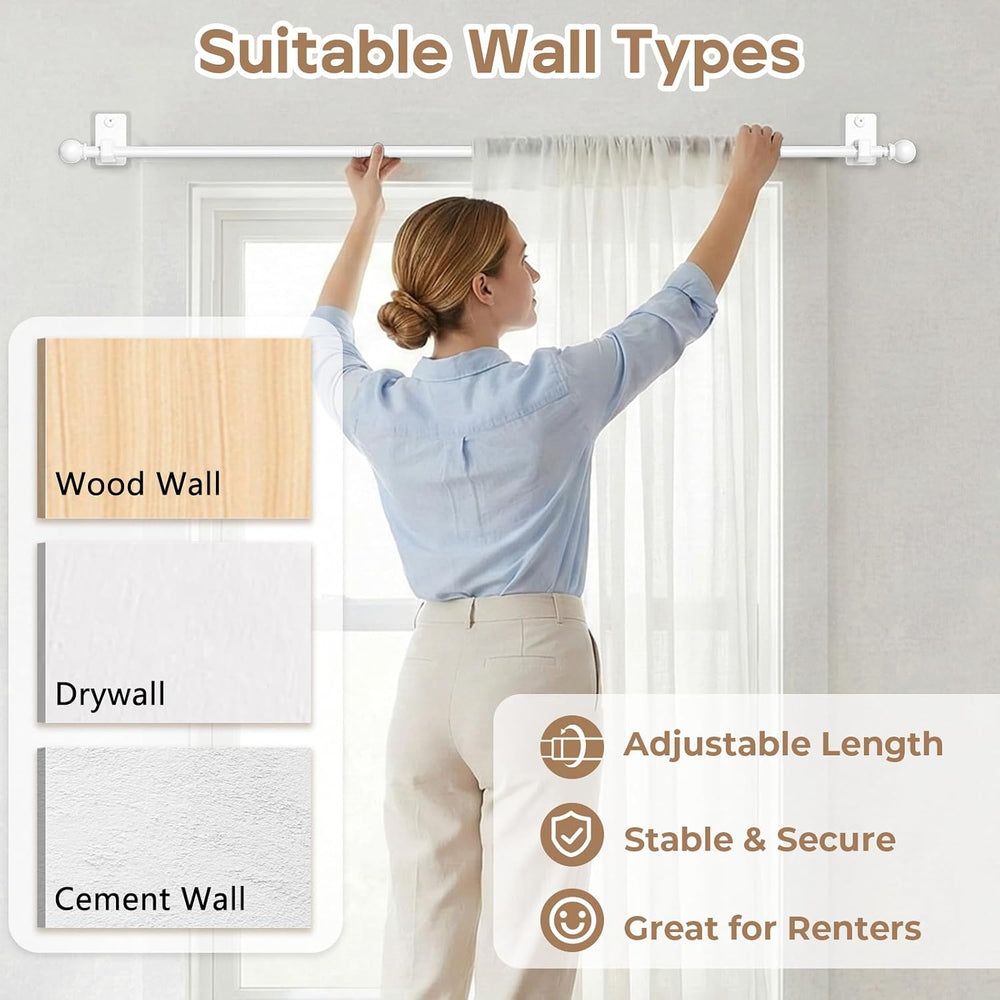 No-Drill Curtain Rod with Adhesive & Pin-Nail Mount System - Renter Frien...