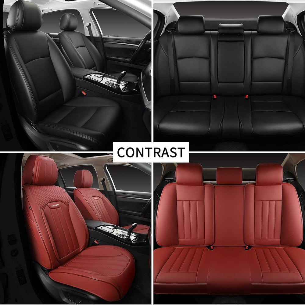Red Car Seat Covers Full Set, Universal Leather Seat Cover for Cars 5 Seats, ...