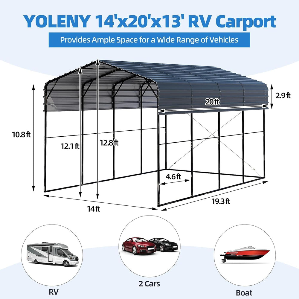 YOLENY 14x20FT RV Carport, Outdoor Heavy Duty Metal Car Ports with Galvanized...