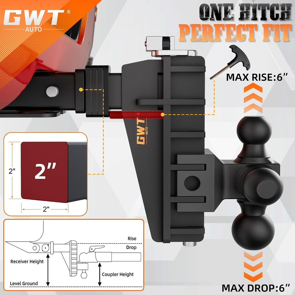 Adjustable Trailer Hitch with Hook, Tri-Ball (1-7/8" x 2" x 2-5/16&...