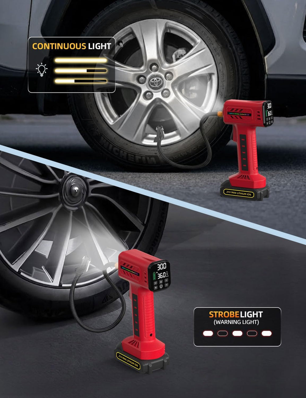 Cordless Tire Inflator Portable Air Compressor 160PSI 12VDC Battery