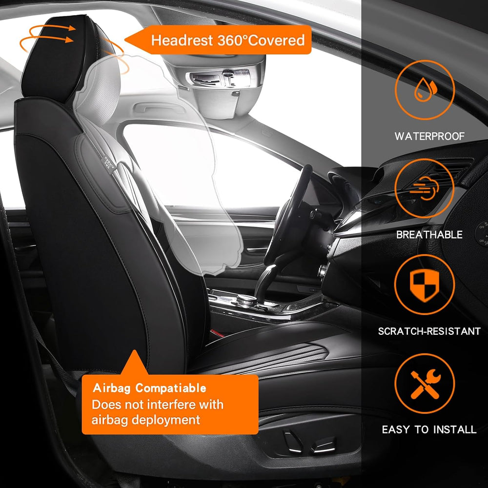 MINGBRON Car Seat Cover Full Set, Leather Car Seat Cover, Waterproof Seat Cov...