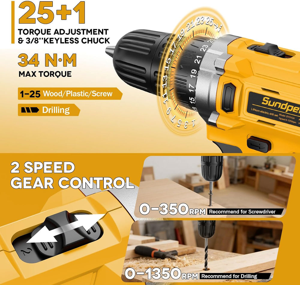 Sundpey 267 Pcs Tool Kit Set for Home with 21V Cordless Drill & Drawer Case