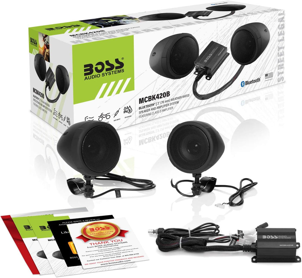 BOSS Audio Systems MCBK420B Motorcycle Speakers and 2 Channel Amp Package