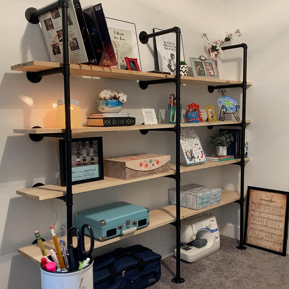 HITOMEN Industrial Iron Pipe Shelves, 2 Set 4-Tier 57.5" Tall 12" D...