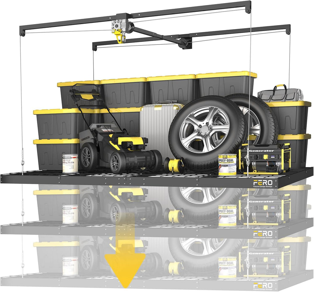 Garage Ceiling Storage Racks โ 4x8 FT Overhead Garage Storage Rack with Safet...