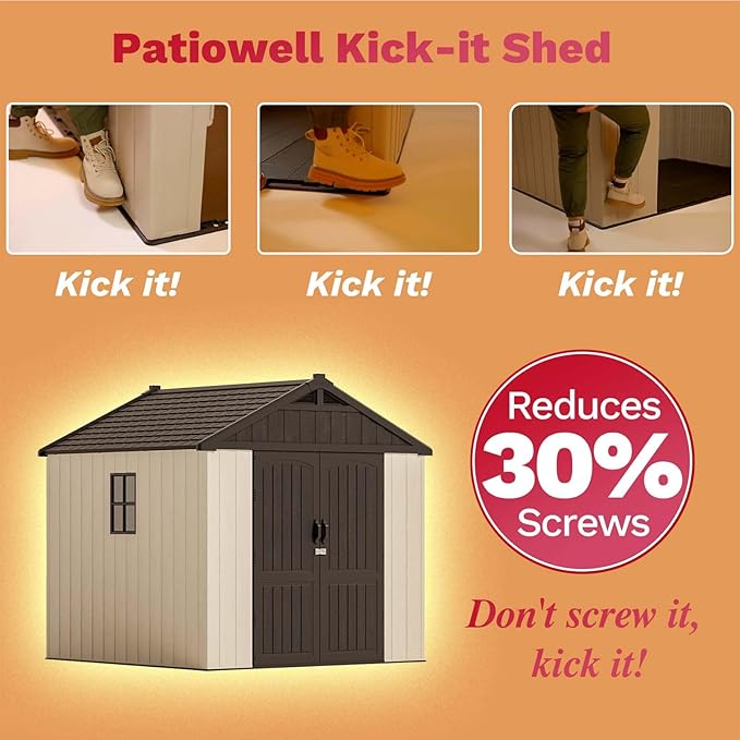 Patiowell 8x8 FT Outdoor Storage Shed, Plastic Shed Resin Garden Tool Shed