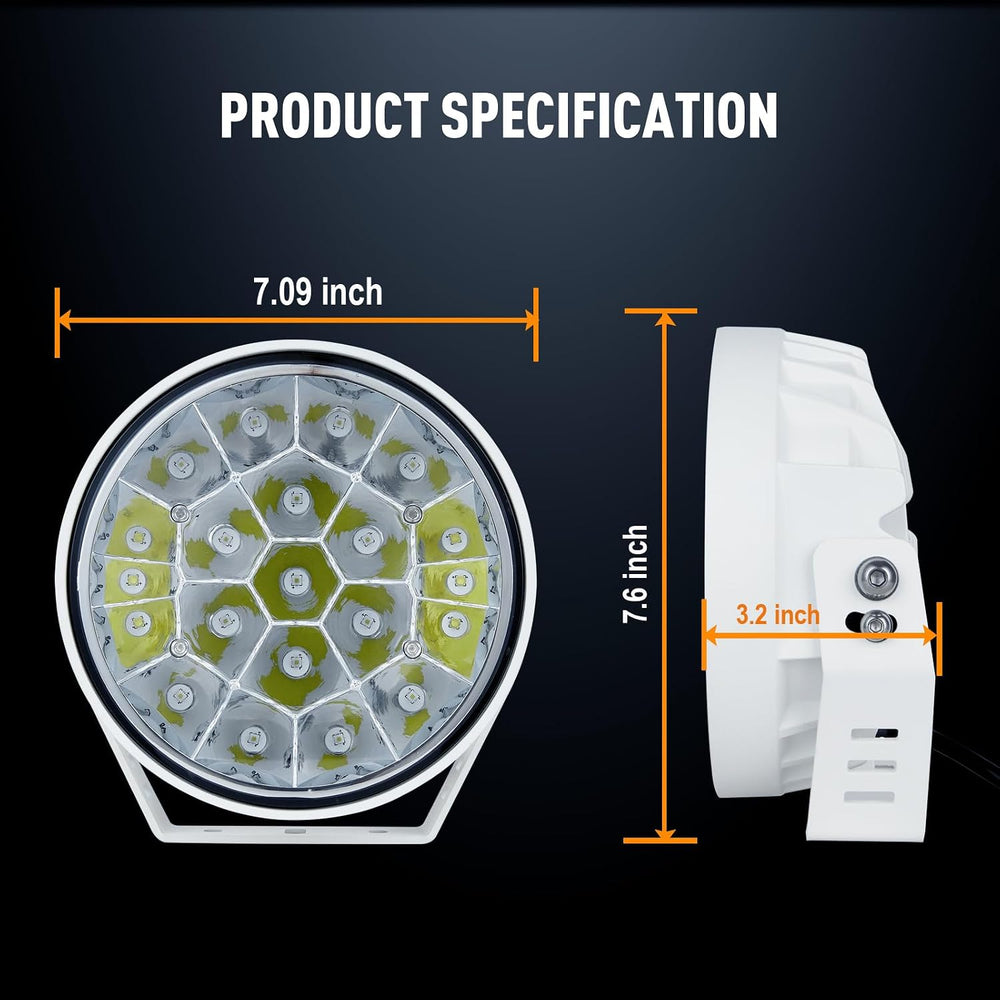 BIGLION.X 2Pcs 7inch White Boat Spotlights Off Road Lights Marine Light Bar