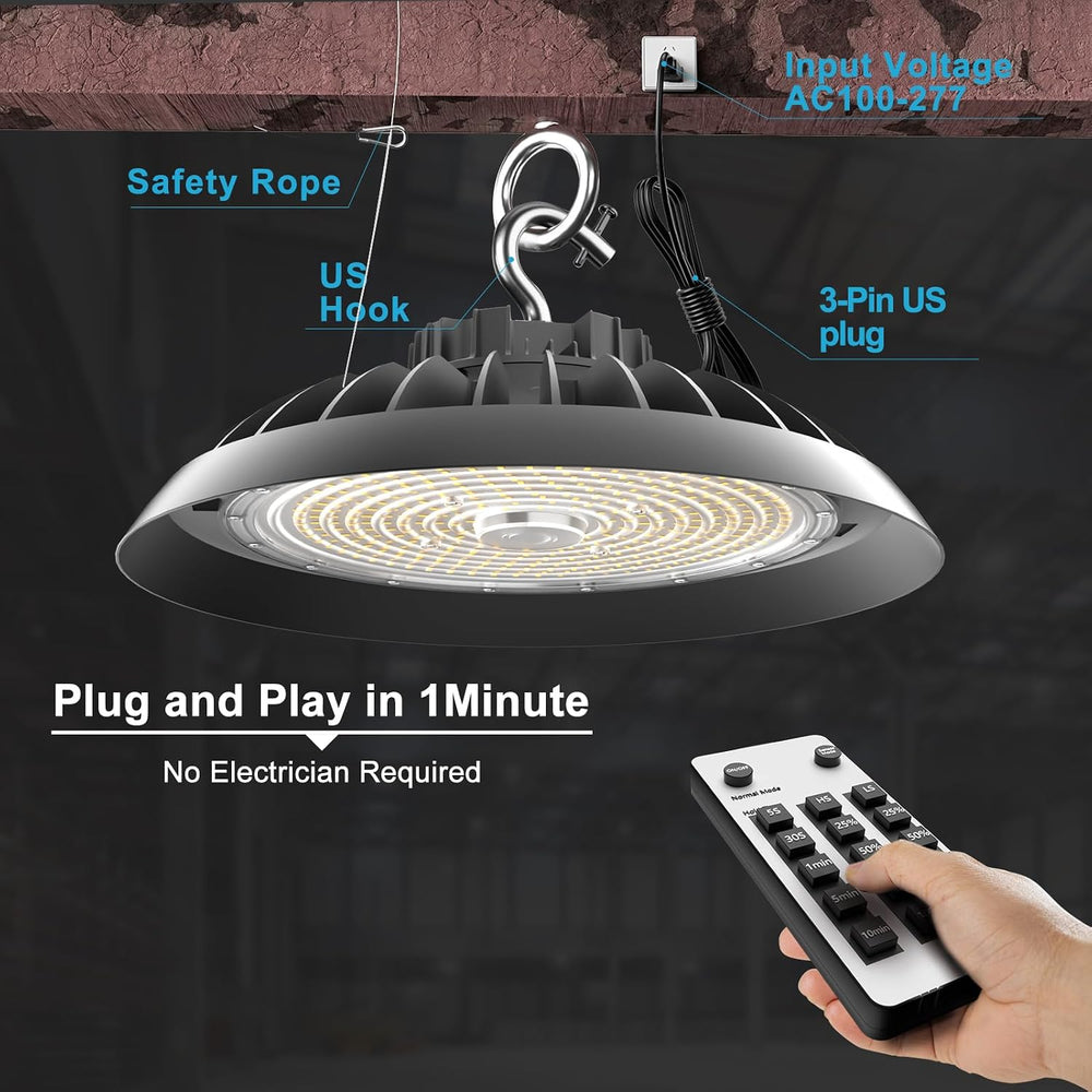 Smart 200W LED High Bay Light 30000LM 5000K UFO High Bay Lighting Motion Acti...