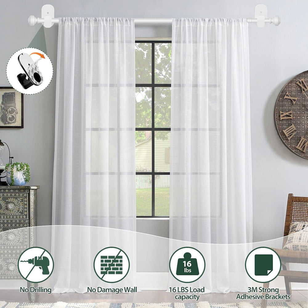 KAMANINA Curtain Rods No Drilling for Windows 32 to 86 Inches, White 2 Pack