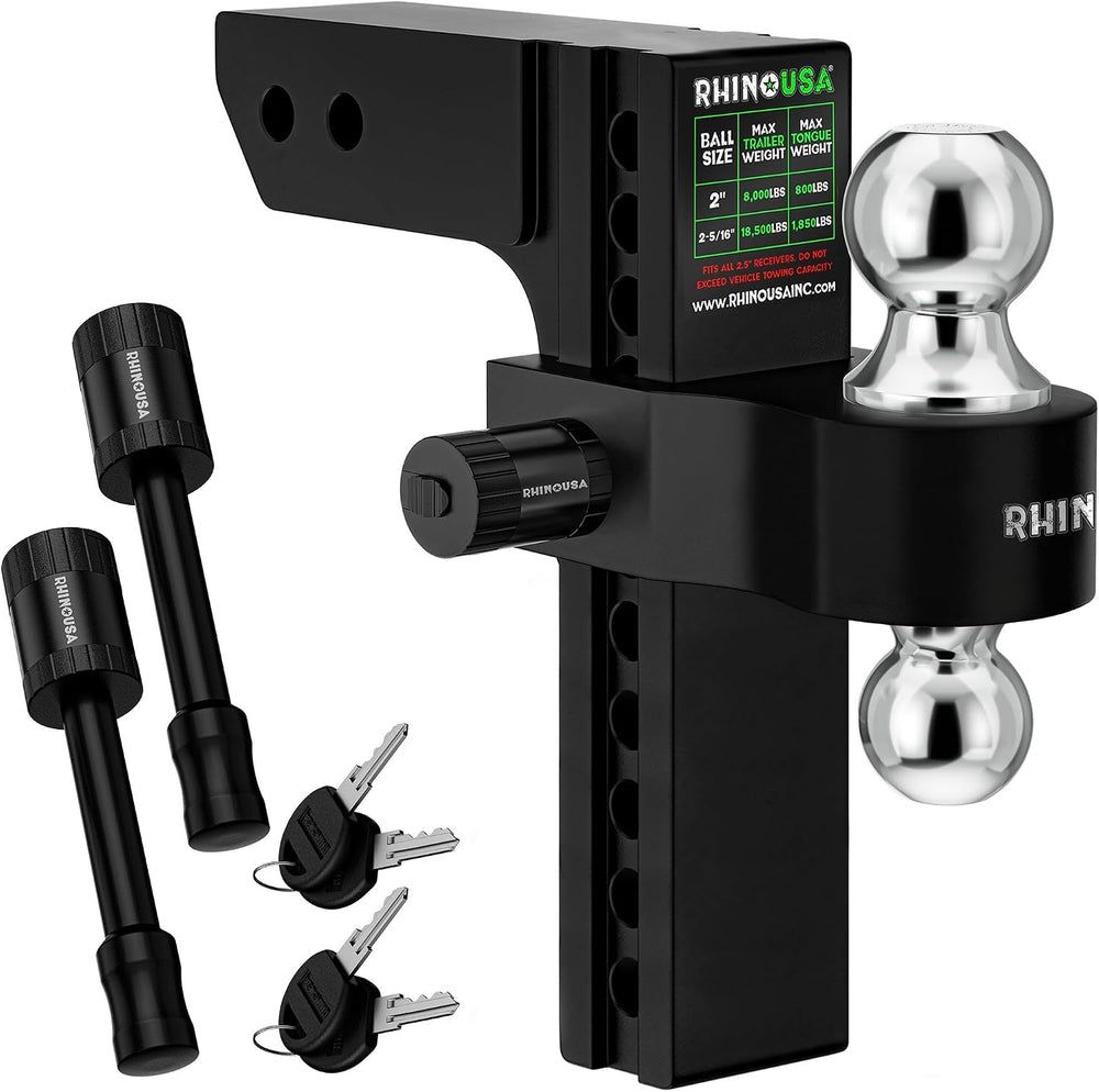 Rhino USA Adjustable Trailer Hitch (2.5in Receiver) - 10in Drop/Rise