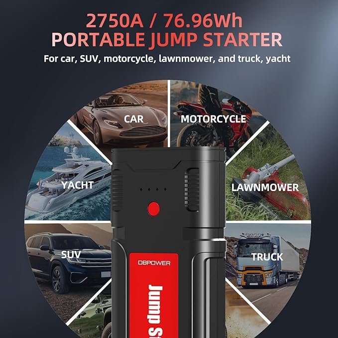 DBPOWER Jump Starter 2750A Peak 76.96Wh Portable Car Jump Starter 12V Auto