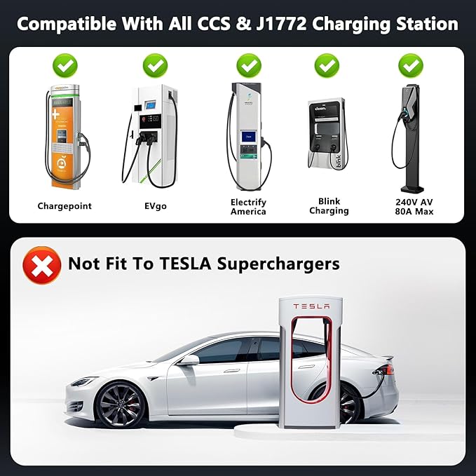 2025 Upgraded Cybertruck 2 in1 CCS & J1772 to Tesla Adapter, 250KW Fast C...