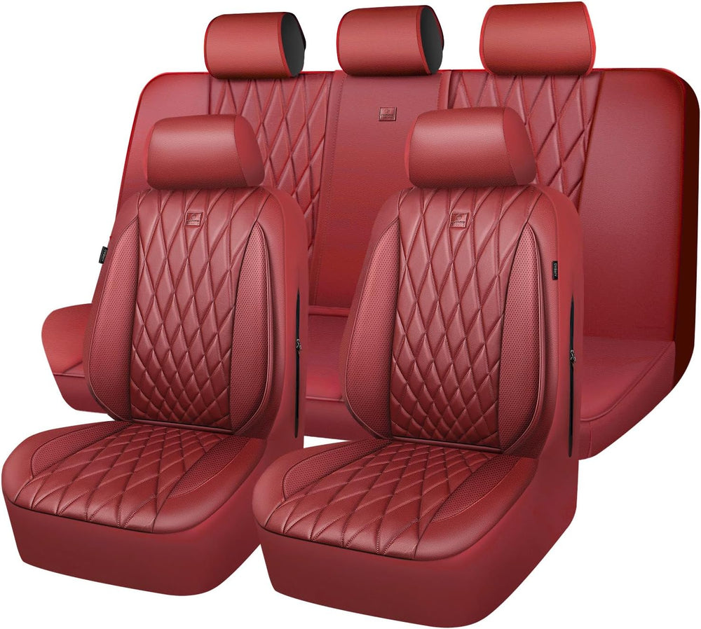 CAR PASS Piping Luxury Faux Leather Seat Covers Full Set, Premium Delux Anti-...