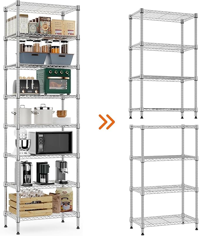 8 Tier 2000 lbs Storage Rack Metal Wire Shelving Unit, Storage Standing Shelf