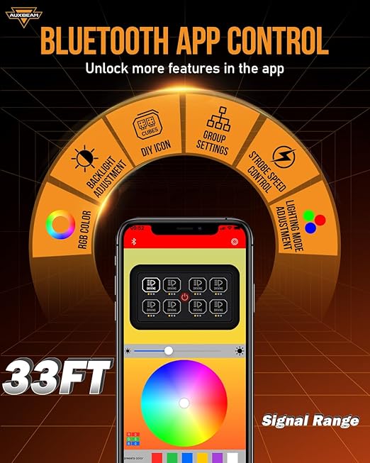 Auxbeam 8 Gang Switch Panel AC-800 Bluetooth RGB Switch Pod