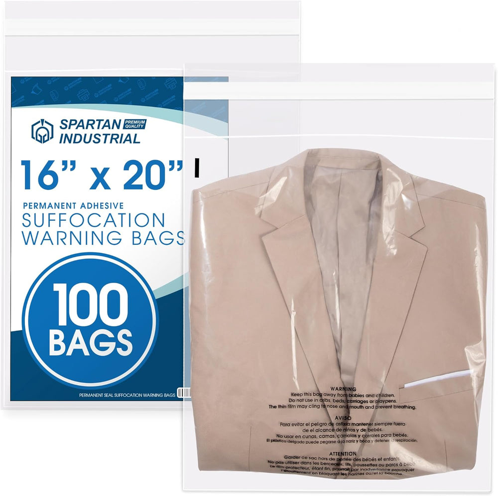 16" X 20" (100 Count) Self-Seal Clear Poly Bags With Suffocation Wa...
