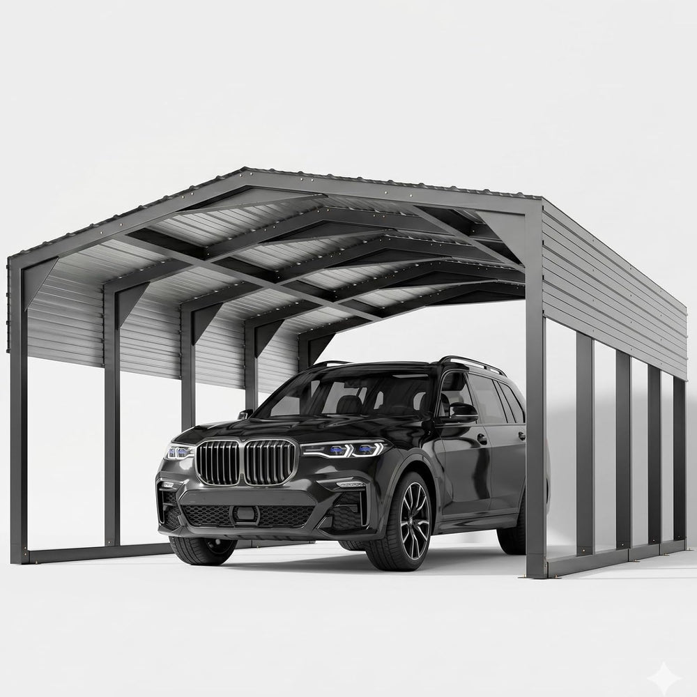 12ร20 FT Carport, 2"x2" Reinforced Frame & 29-Gauge Leak-Resist...