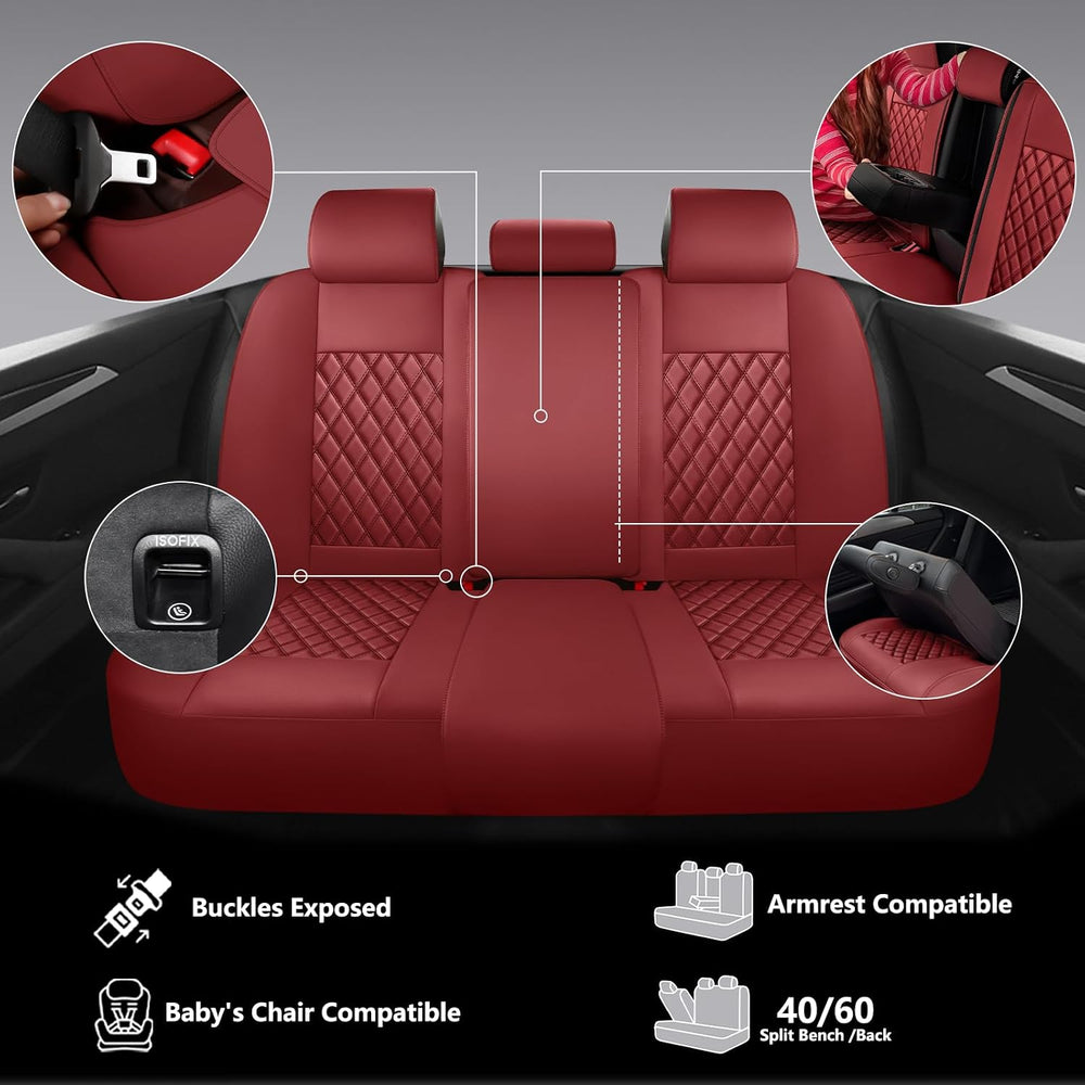 Wine Red Faux Leather 5-Seat Car Seat Covers Full Set