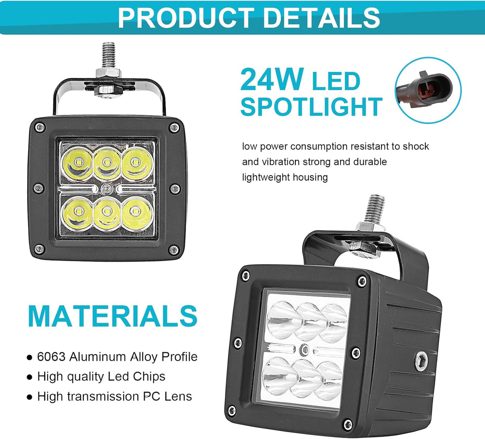 Dasen LED Light w/Wiring Mount Bracket kit Rear Roll Cage Spotlight 3 Inch 24...