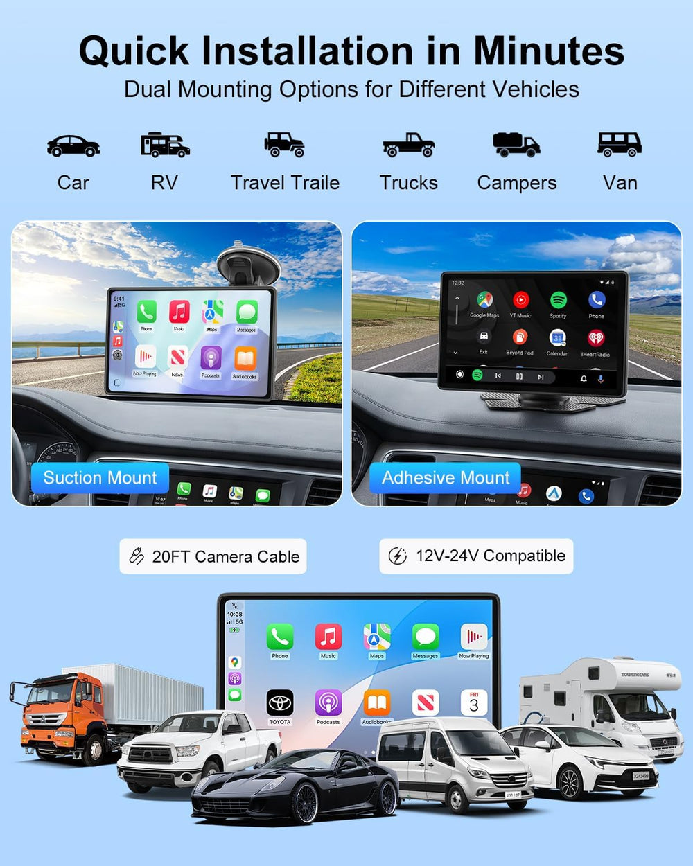 9" CarPlay Screen for Car, Wireless Apple CarPlay & Android Auto