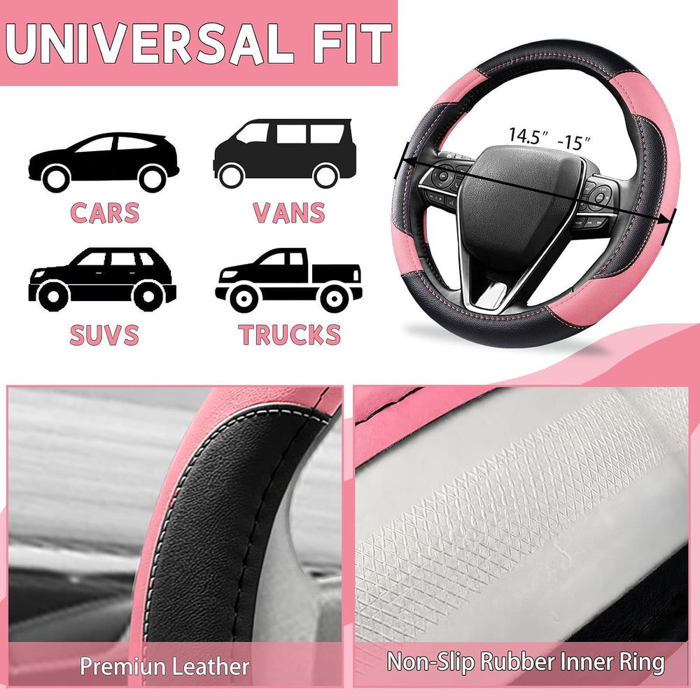 10 Pcs Car Floor Mats Set, Microfiber Leather Steering Wheel Cover 14.5-15 in...
