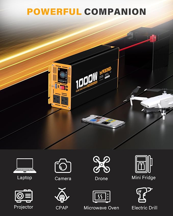 1000W Pure Sine Wave Power Inverter 12V DC to 110V 120V AC Converter