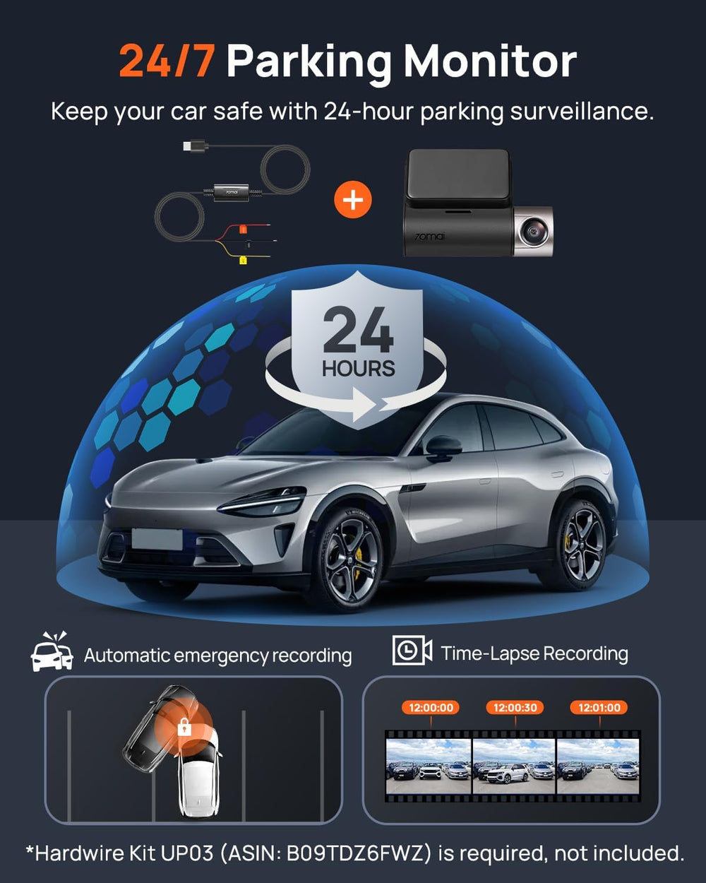 70mai 2.5K Dash Cam Front, F1.55, Night Vision, Wi-Fi GPS