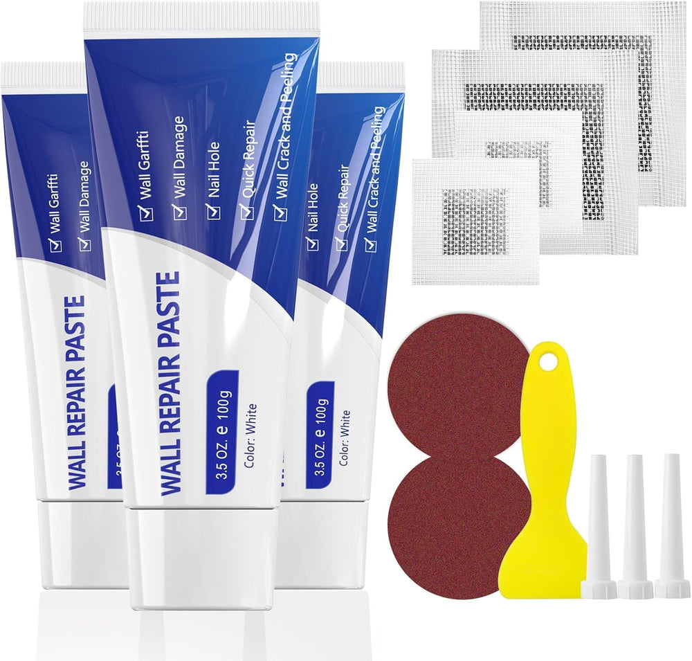 SEISSO Drywall Repair Kit, Wall Mending Agent*3(100g), Wall Patch*4, Scraper ...