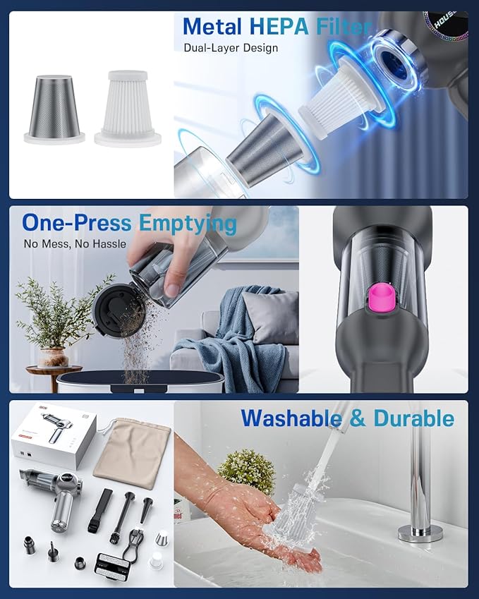 Handheld Car Vacuum Portable Cordless 25000Pa High Power Small Mini Hand Vacuum
