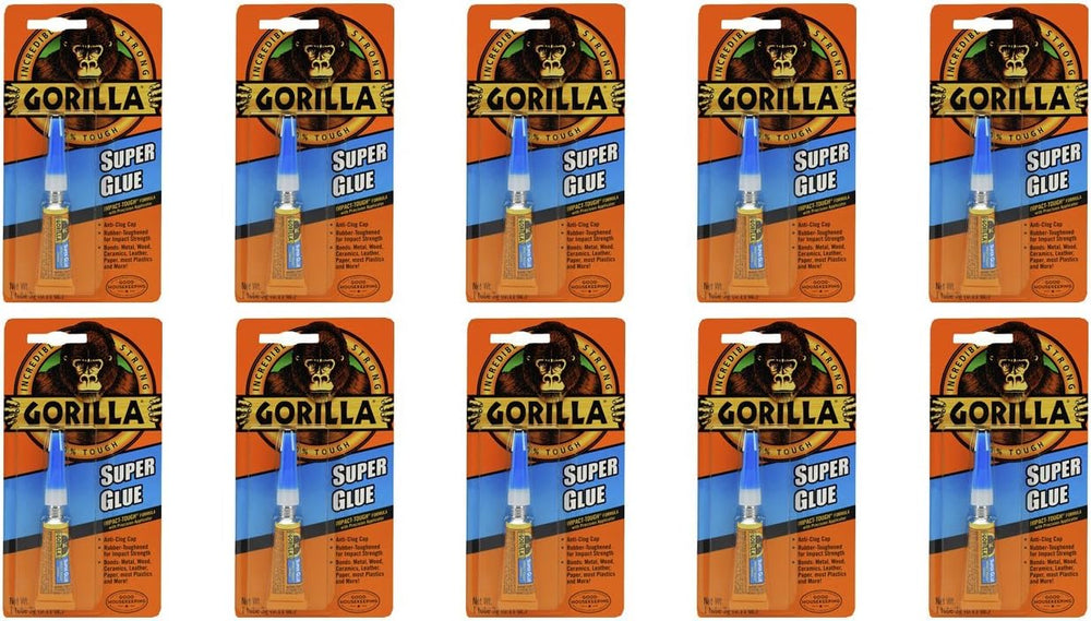 Gorilla Super Glue Tube, 3 Gram, Clear, (Pack of 10)