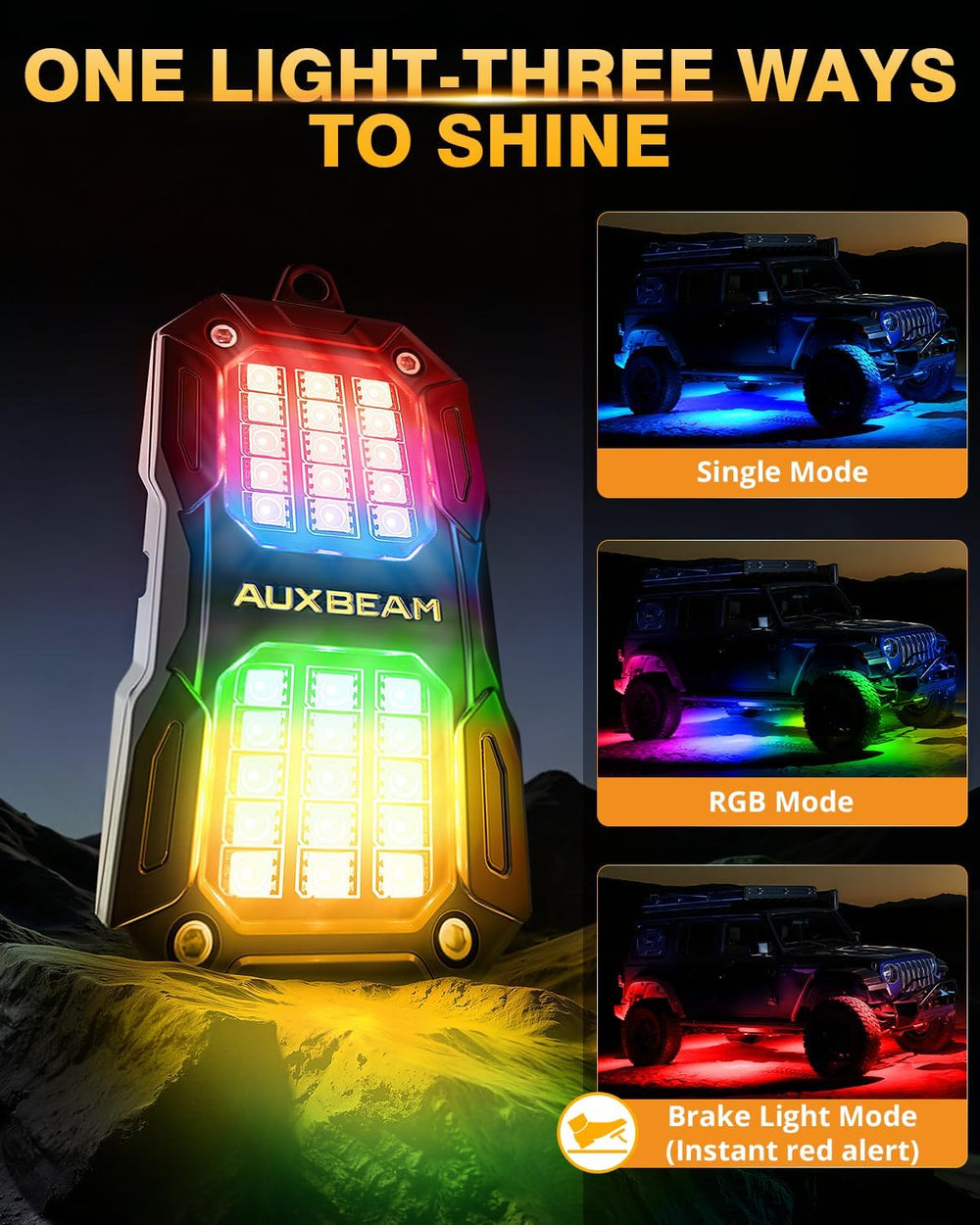 Auxbeam 8-Pod RGB LED Rock Lights w/Brake Mode 217ยฐDual-Side Lighting Undergl...
