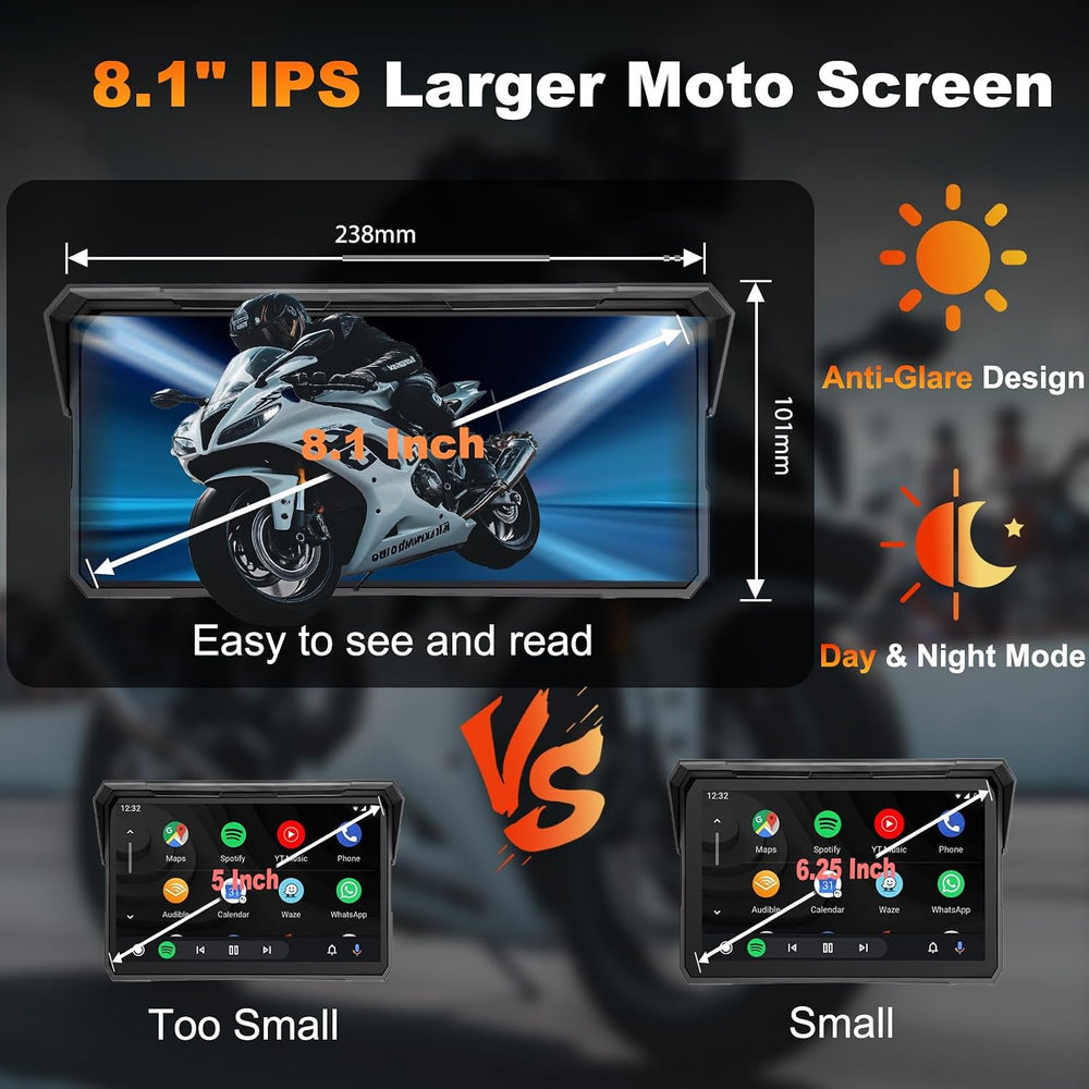 8.1 Inch Largest Motorcycle CarPlay Screen with 4K Dash Cam