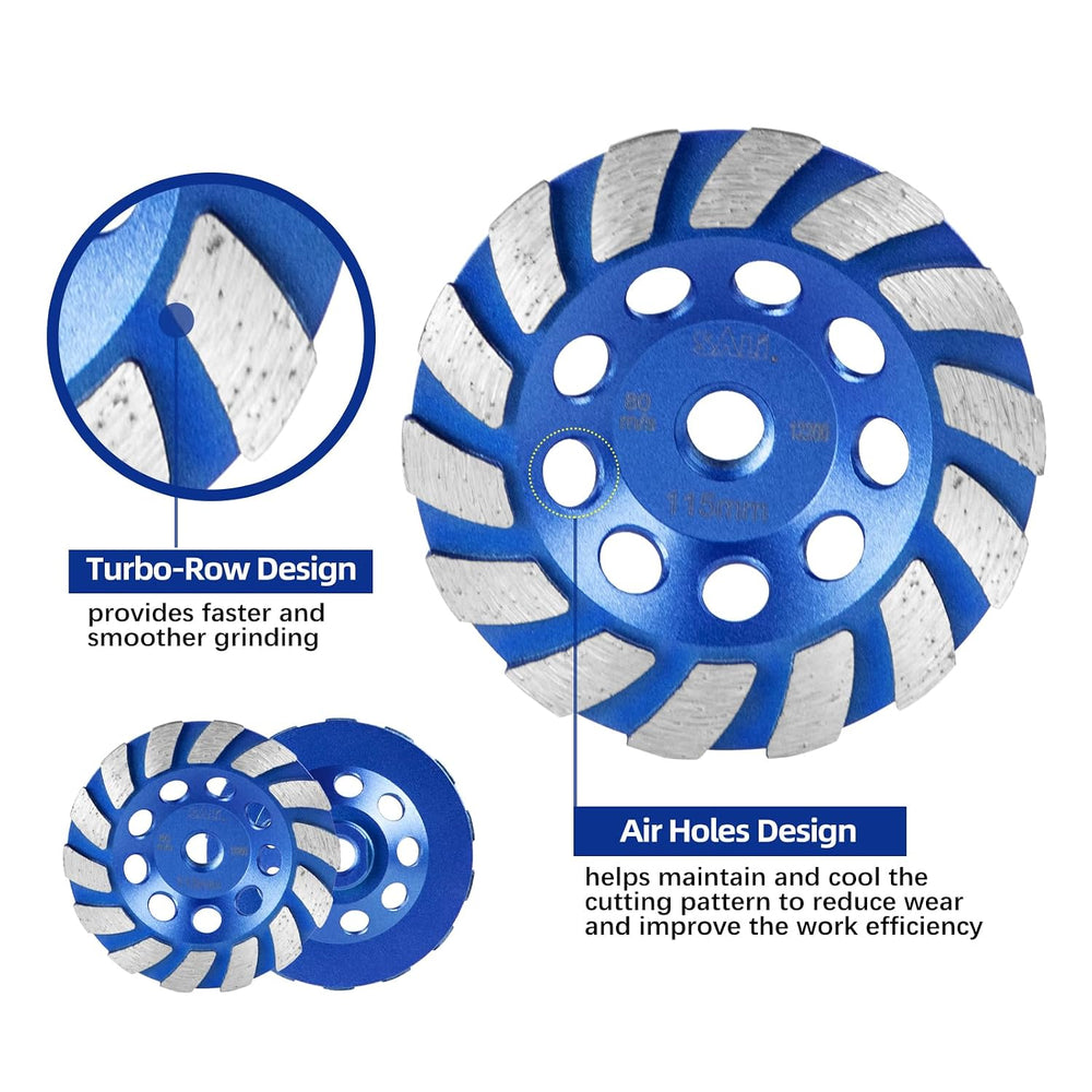 SALI 5PCS 4.5 Inch Concrete Grinding Wheels 14 Turbo Diamond Segments 5/8-11 ...