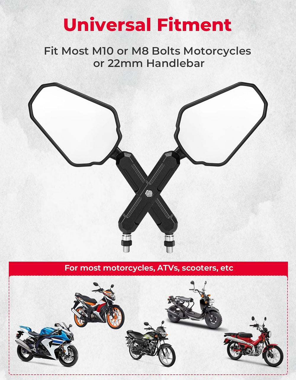 KEMIMOTO Adventure Motorcycle Mirrors M8 M10 Bolt Handlebar Mount Adjustment ...