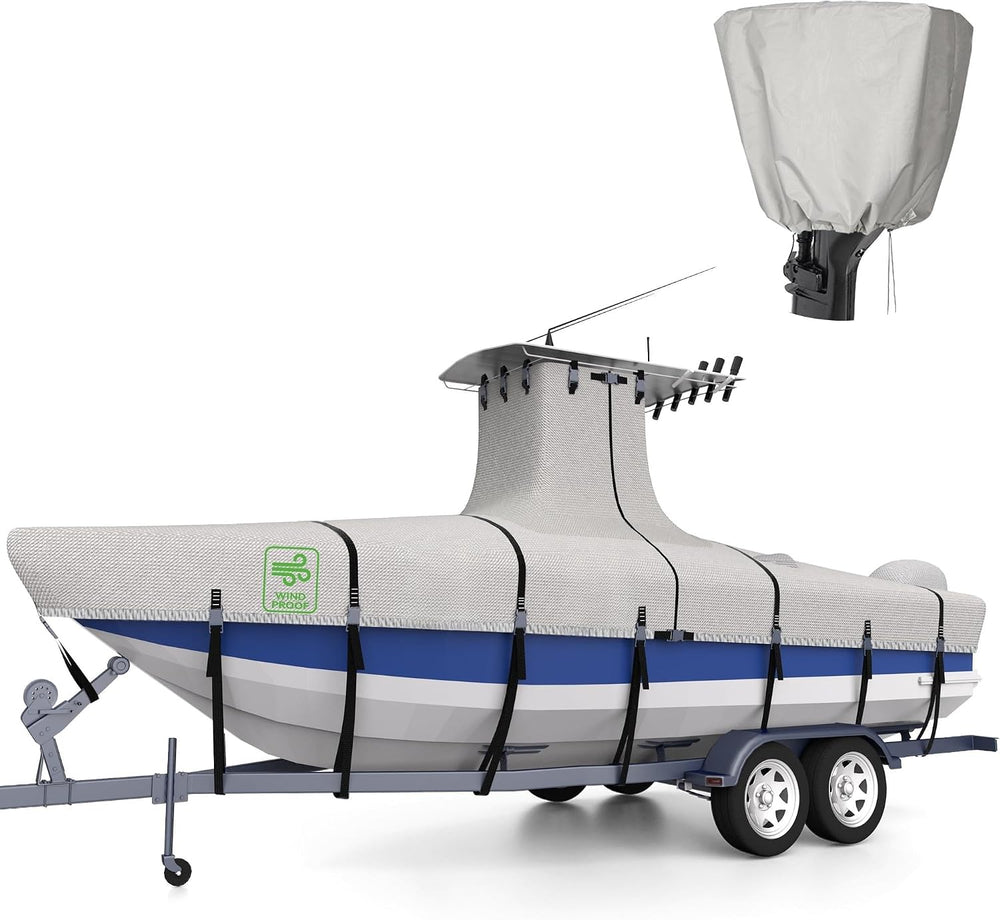 1200D Heavy-Duty 100% Waterproof T-Top Boat Cover 22-24ft Center Console