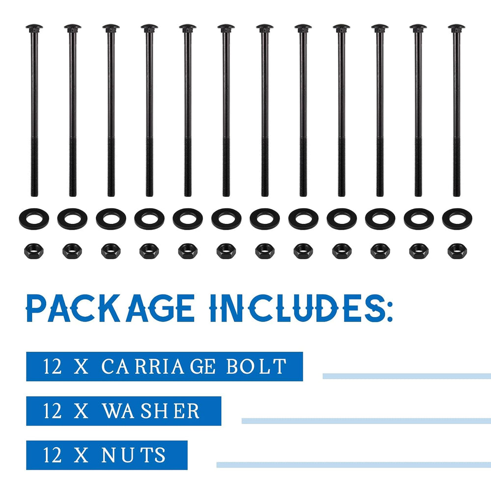 Zonon 12 Sets Carriage Bolt, Black, 1/2 x 10 Inch